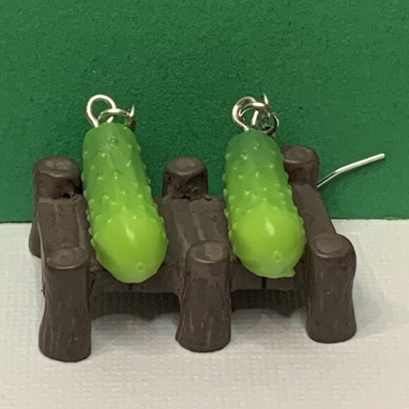 Pickle Earring, Cucumber Earring, Vegetable Earring, Funny Food Earring, Gift - Picture 2 of 7